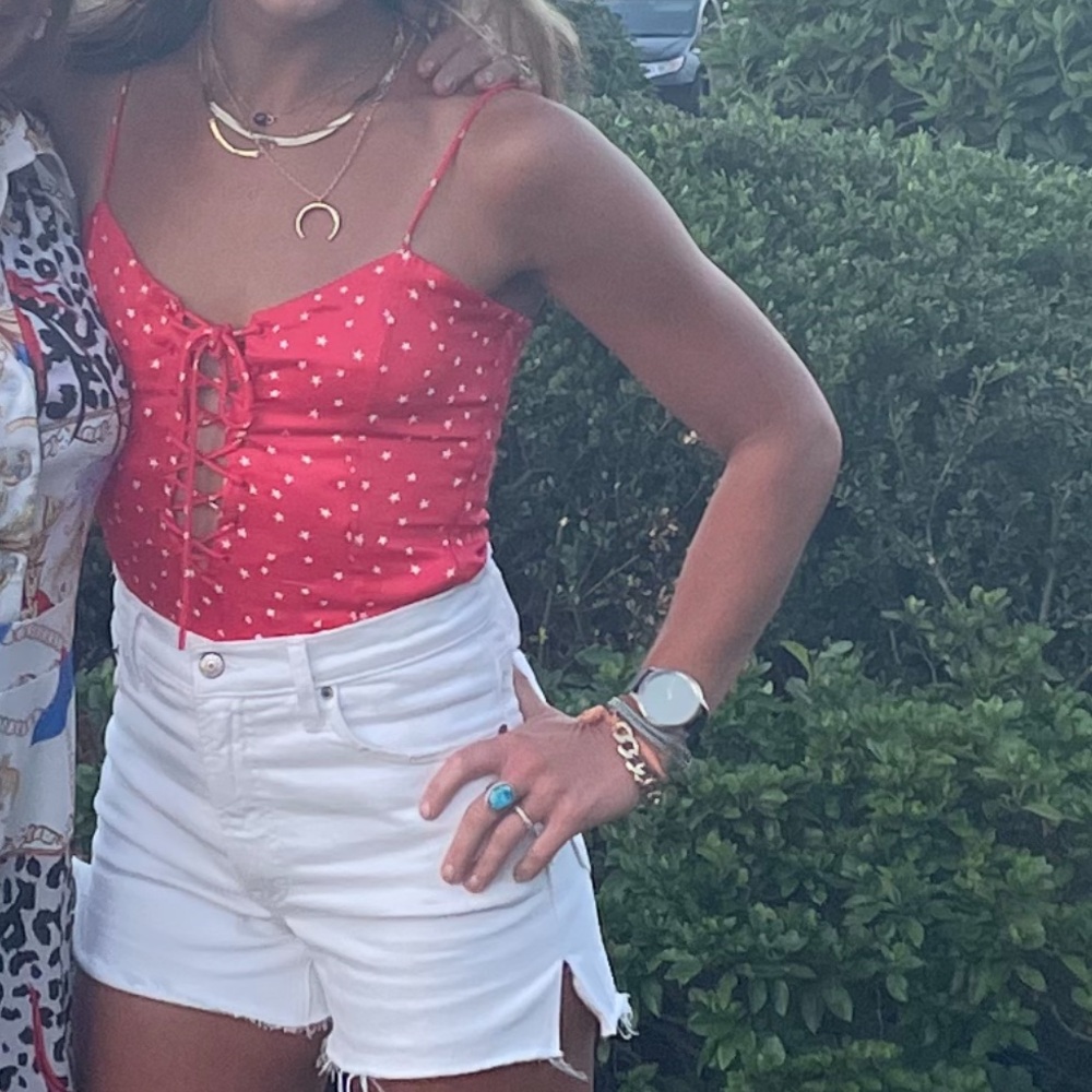 Zara 4th of July Red Star Print Corset Bodysuit
